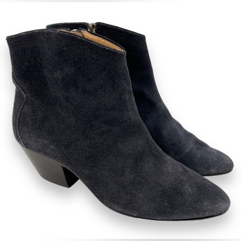 Isabel Marant Daken Suede Blue Western Embroidered Ankle Boots Size 38 EU 8US